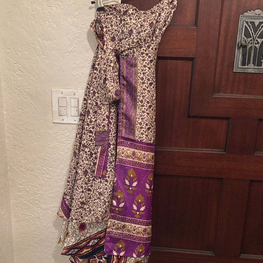 Boho Printed Wrap Maxi Skirt with Purple Panel